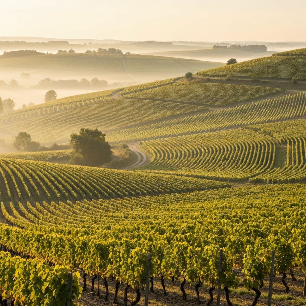 Vineyard rows with mountains